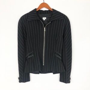 Vintage 90s Cache‎ Pinstripe Jacket Zip Up Buckle Size 6 Black USA